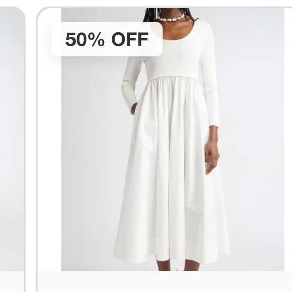 Zimmermann Scoop Neck Long Sleeve Jersey & Poplin Midi Dress